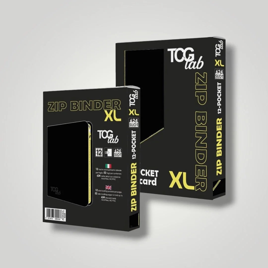 TcgLab 12-Pocket Trading Card Binder mit Zipper – 624 Black / Zip Yellow TcgLab