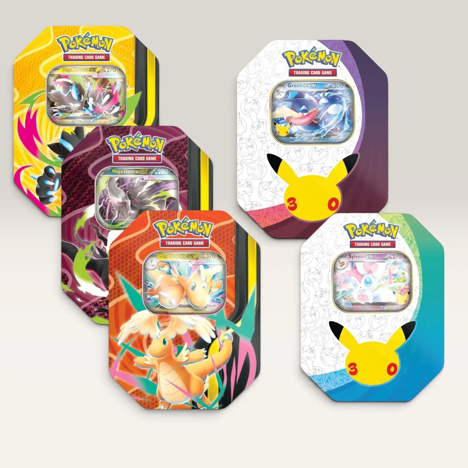 Pokémon TCG: 30th Celebration & Mega Forces Tin Bundle – 5 Tins (FR) Pokémon